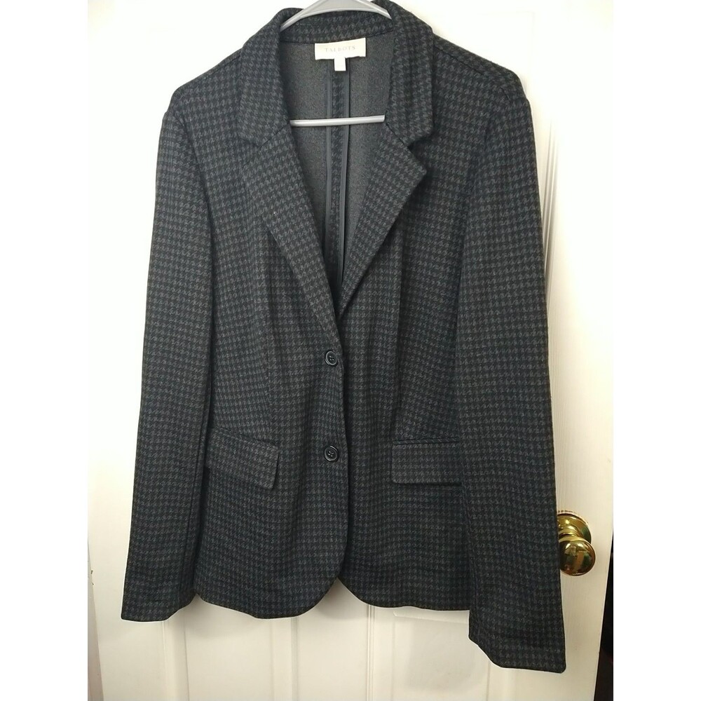 Talbots Woman L Blazer Black Grey Houndstooth Long Sleeve Two Button Career New